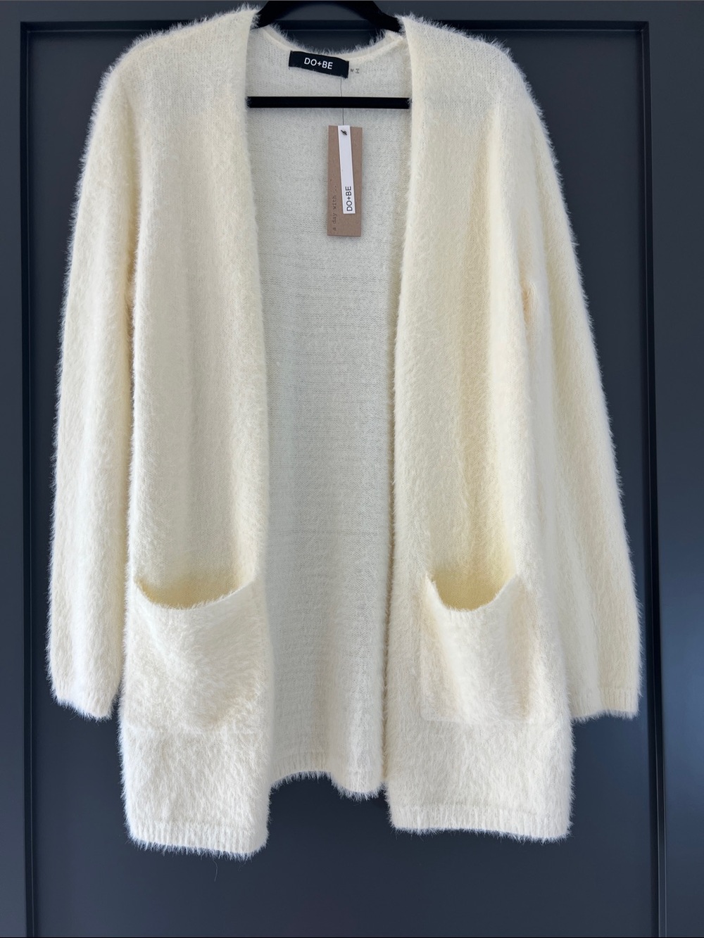 DO+BE Soft Cream Open-Front Fuzzy Pocket Cardigan Brand New With Tags Size M
